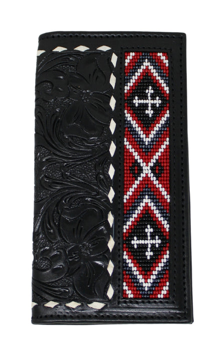 Men's Western Basket Weave Tooled Leather Beaded Rodeo Wallet 18RSW-Rodeo