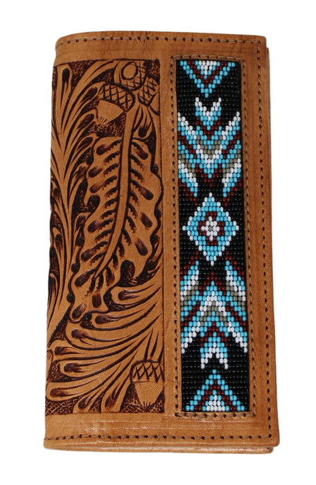 Men's Western Basket Weave Tooled Leather Beaded Rodeo Wallet 18RSW-Rodeo