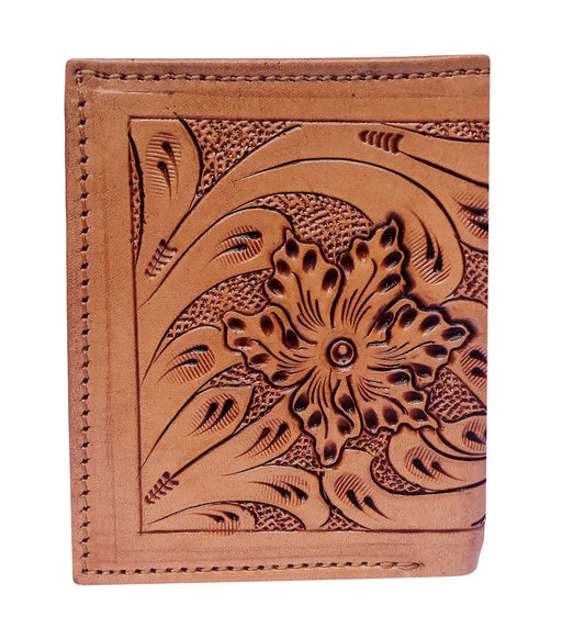 Challenger Western Bi-Fold Wallet – Texas Heritage Floral Tooled Leather with Painted Texas Flag Design 18RSW502B