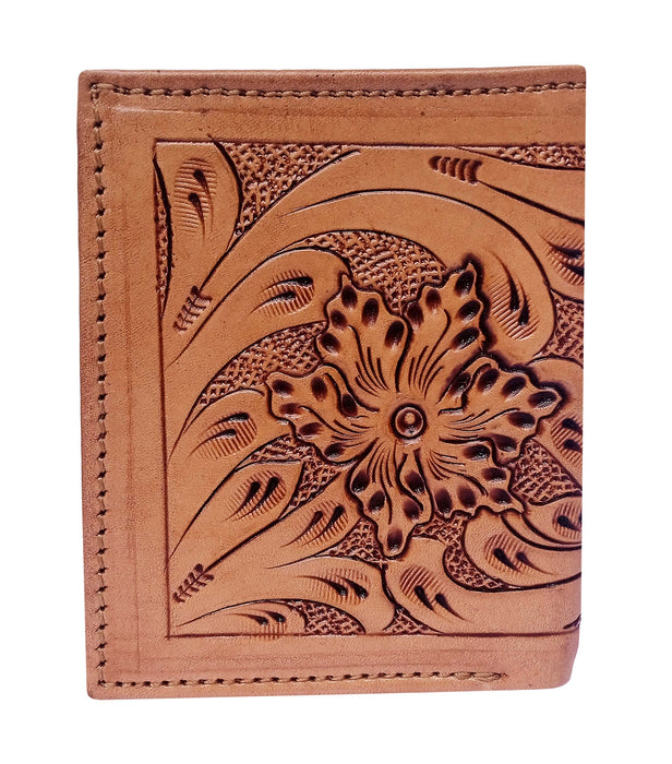 Challenger Western Bi-Fold Wallet – Texas Heritage Floral Tooled Leather with Painted Texas Flag Design 18RSW502B