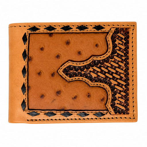 Challenger Western Ostrich Print Basket Weave Leather Bi-Fold Wallet Canyon Basket Ostrich 18RSW507B