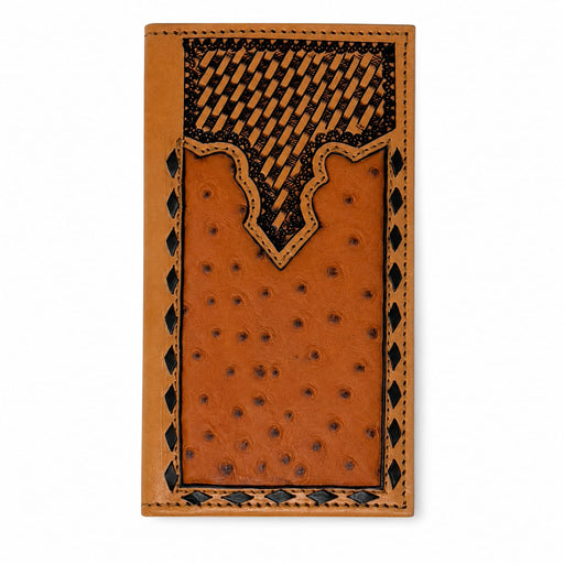 Challenger Western Ostrich Print Basket Weave Leather Rodeo Wallet Canyon Basket Ostrich 18RSW507R