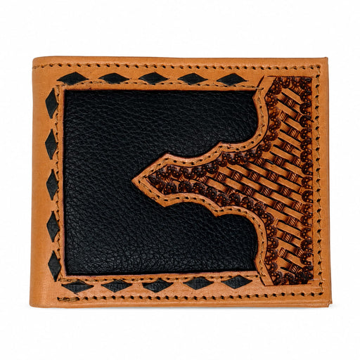 Challenger Western Black Pebbled Leather Basket Weave Bi-Fold Wallet Black Canyon Weave 18RSW508B