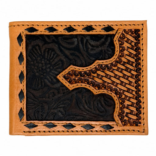 Challenger Western Brown Floral Embossed Basket Weave Leather Bi-Fold Wallet Rustic Canyon Bloom 18RSW509B