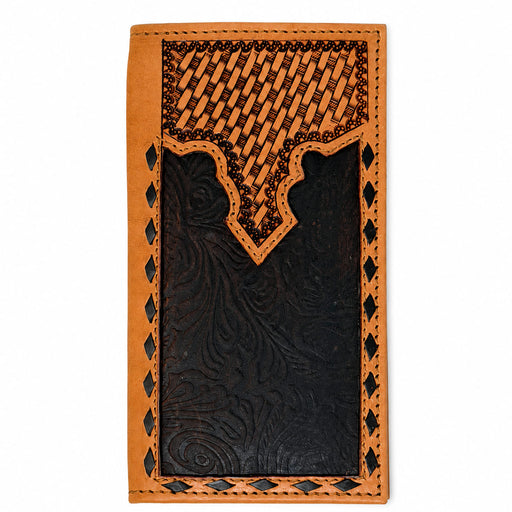 Challenger Western Brown Floral Embossed Basket Weave Leather Rodeo Wallet Rustic Canyon Bloom 18RSW509R
