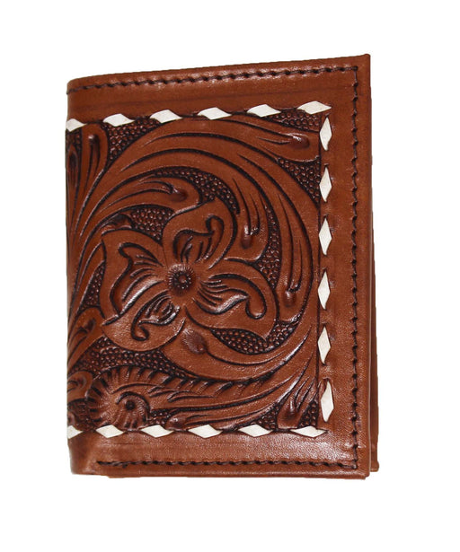 Men's Western Floral Tooled Buckstitch Handcrafted Leather Bi-Fold Wallet 18RSW50B