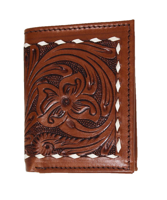 Men's Western Floral Tooled Buckstitch Handcrafted Leather Bi-Fold Wallet 18RSW50B