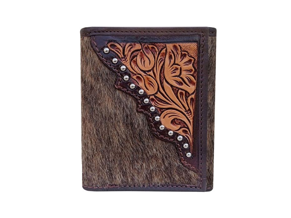 Challenger High Country Hide Genuine Leather Tri-Fold Wallet Hair-On Cowhide Studded Western Wallet 18RSW523T