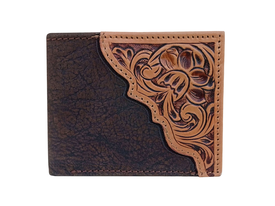 Men's Western Basket Weave Tooled Leather Beaded Bi-Fold Wallet 18RSW-Bifold