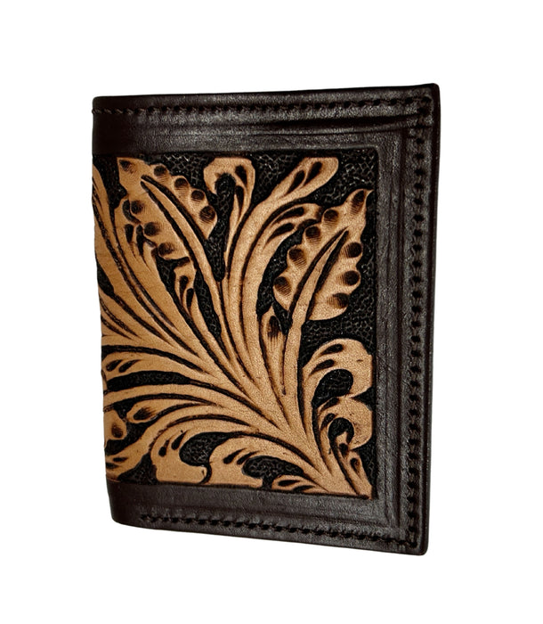Men's Western Basket Weave Tooled Leather Beaded Bi-Fold Wallet 18RSW-Bifold