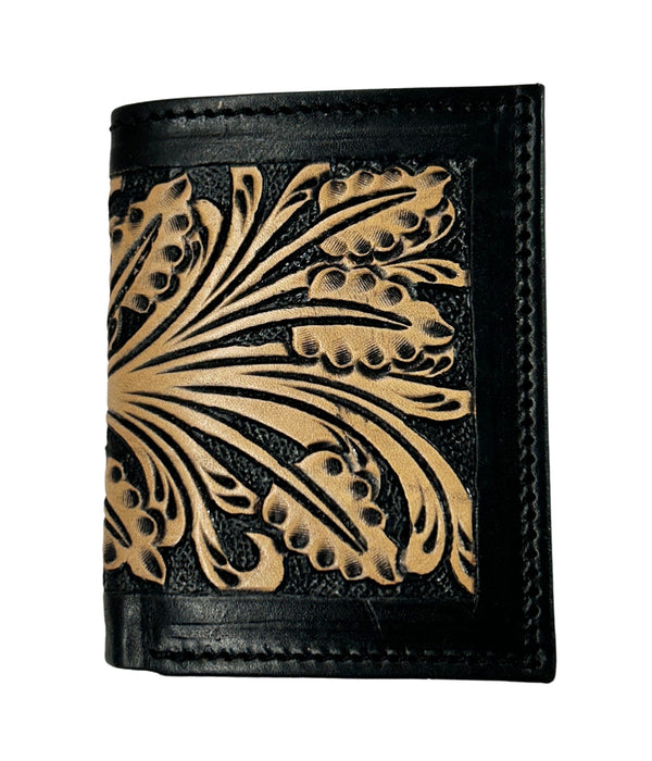 Men's Western Basket Weave Tooled Leather Beaded Bi-Fold Wallet 18RSW-Bifold