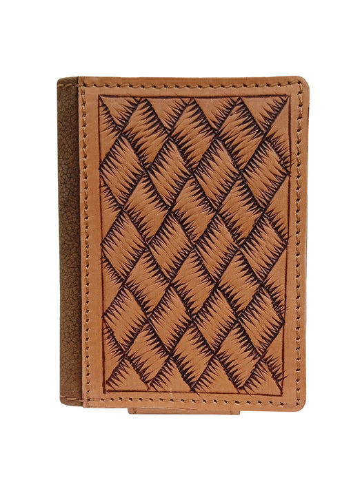 Challenger Frontier Basket Distressed Leather Money Clip Bi-Fold Wallet Hand Tooled 18RSW550M