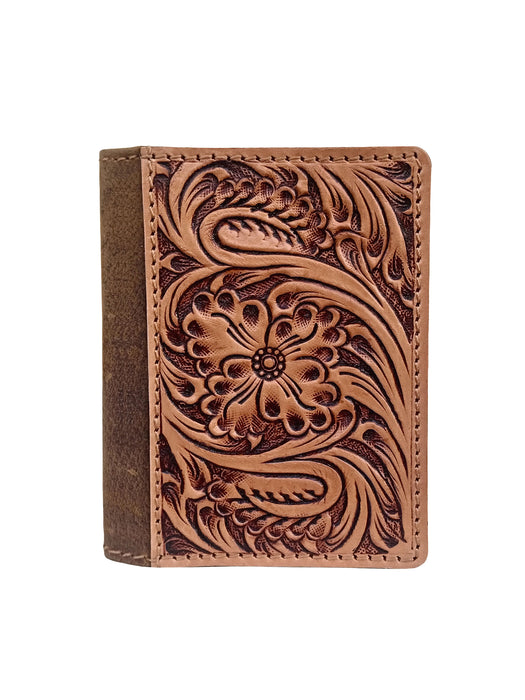 Challenger Frontier Floral Distressed Leather Money Clip Bi-Fold Wallet Hand Tooled 18RSW551M