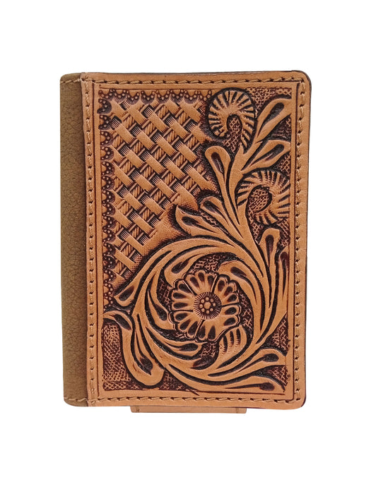 Challenger Frontier Heritage Distressed Leather Money Clip Bi-Fold Wallet Hand Tooled 18RSW553M