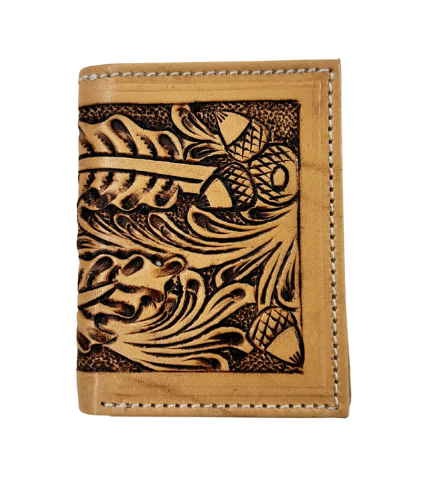 Men's Western Basket Weave Tooled Leather Beaded Bi-Fold Wallet 18RSW-Bifold