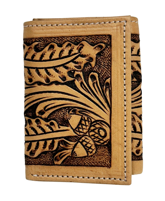 Men's Western Tooled Leather Beaded Floral Tri-Fold Wallet 18RSW-Trifold