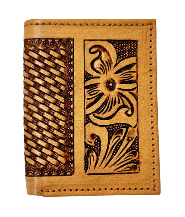 Men's Western Basket Weave Tooled Leather Beaded Bi-Fold Wallet 18RSW-Bifold