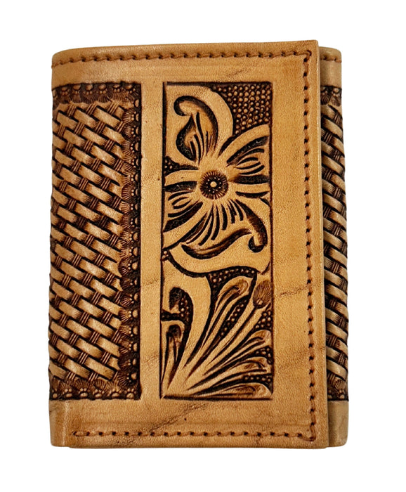 Men's Western Tooled Leather Beaded Floral Tri-Fold Wallet 18RSW-Trifold