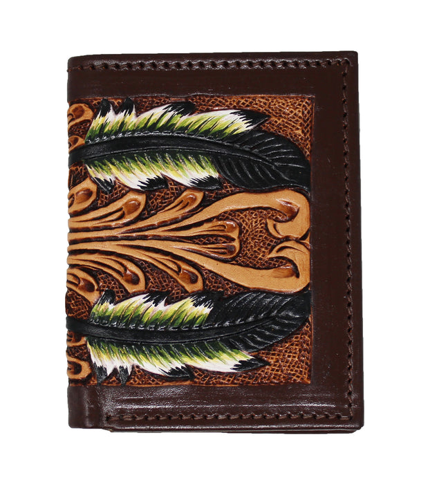 Men's Western Basket Weave Tooled Leather Beaded Bi-Fold Wallet 18RSW-Bifold