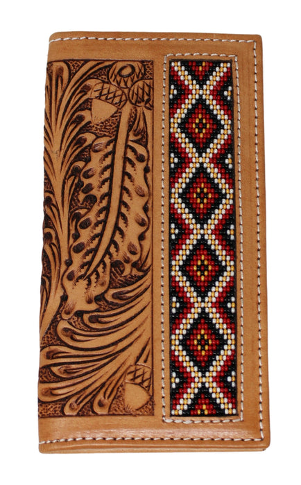Men's Western Basket Weave Tooled Leather Beaded Rodeo Wallet 18RSW-Rodeo