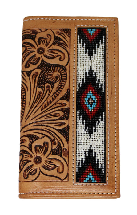 Men's Western Basket Weave Tooled Leather Beaded Rodeo Wallet 18RSW-Rodeo