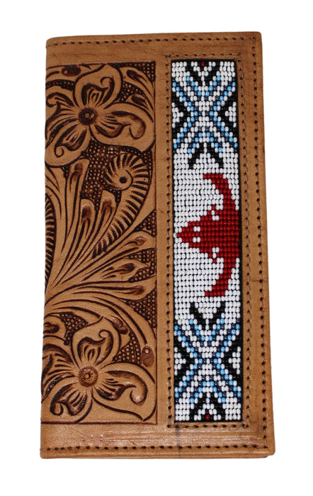 Men's Western Basket Weave Tooled Leather Beaded Rodeo Wallet 18RSW-Rodeo