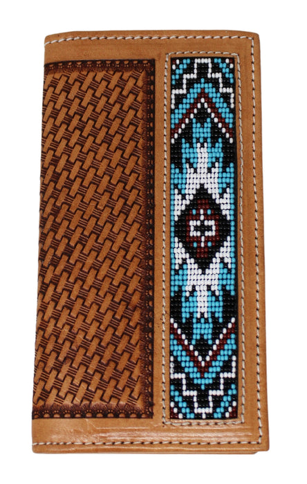 Men's Western Basket Weave Tooled Leather Beaded Rodeo Wallet 18RSW-Rodeo