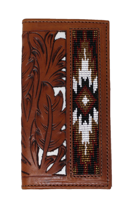 Men's Western Basket Weave Tooled Leather Beaded Rodeo Wallet 18RSW-Rodeo