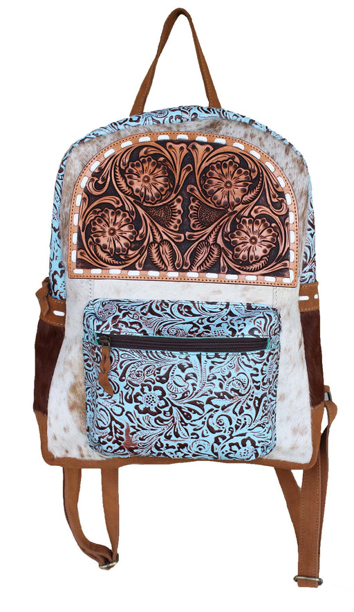 Western Turquoise Floral Embossed Leather Cowhide Shoulder Carry Bag 18RTB05