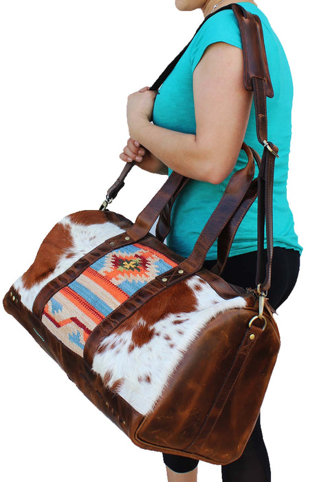Western Handwoven Cowhide Leather Travel Weekender Carry-On Duffle Bag 18RTD04