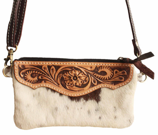 Women's Cowhide Hand-Tooled Tan Leather Small Crossbody Shoulder Bag 18RTH07