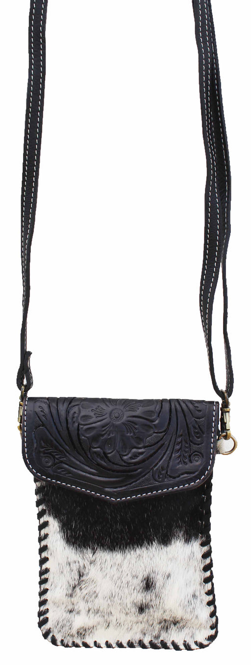 Women's Western Cowhide Floral Tooled Leather Laced Crossbody Bag Purse 18RTH08