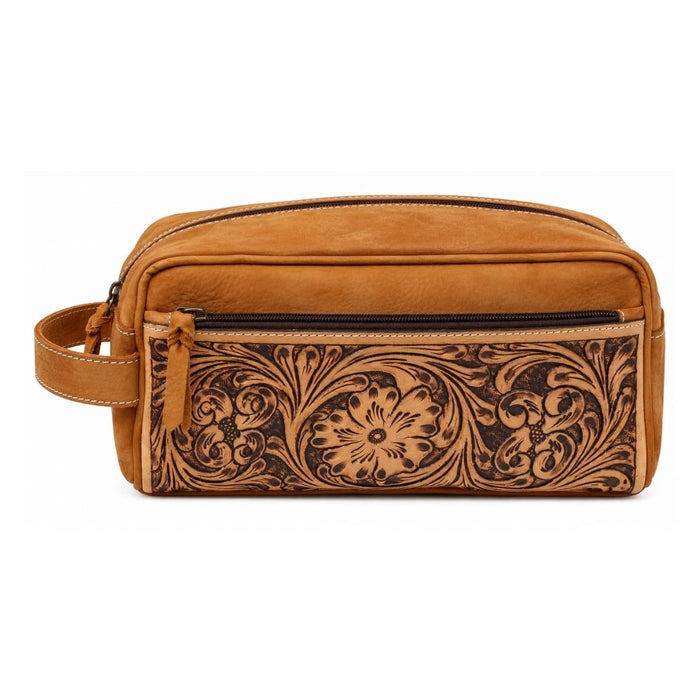 Men's Distressed Floral Tooled Leather Travel Toiletry Dopp Kit Bag 18RTT01