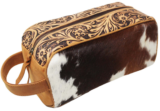 Men's Western Cowhide Tooled Leather Travel Toiletry Dopp Kit Bag 18RTT09-L