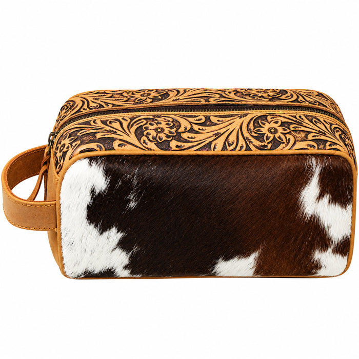 Men's Western Cowhide Tooled Leather Travel Toiletry Dopp Kit Bag 18RTT09-L