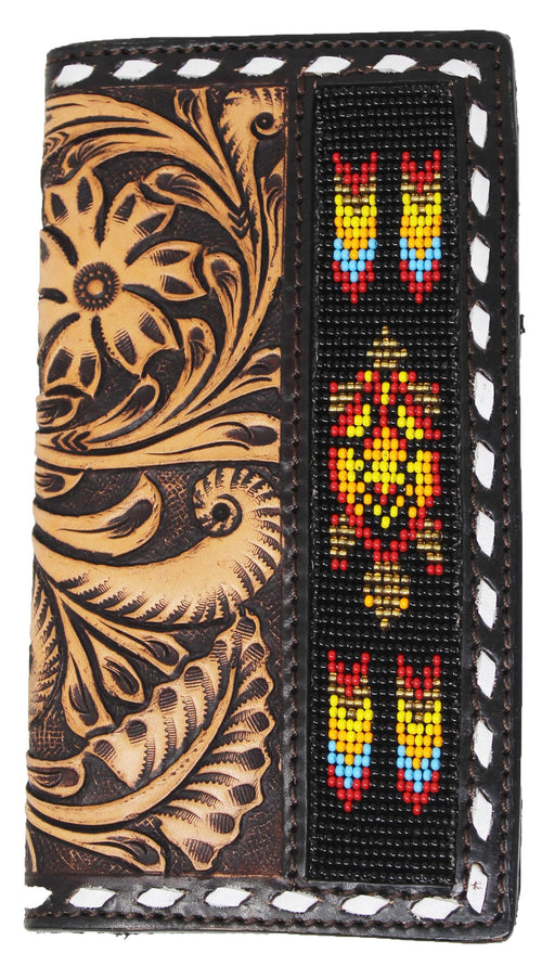 Men's Western Rodeo Wallet Beaded Antique Floral Tooled Buckstitch 18RTWRodeo