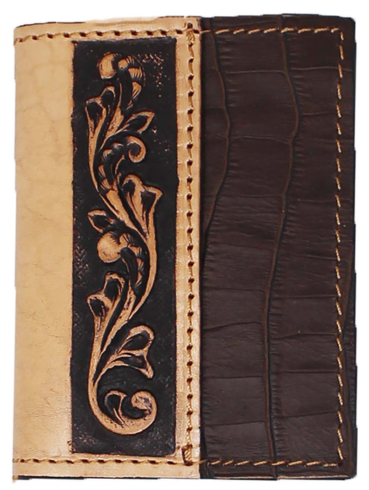 Men's Western Antique Floral Tooled Beaded Leather Tri-Fold Wallet 18RTWTrifold