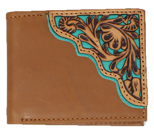 Men's Western Floral Filigree Turquoise Inlay Leather Bi-Fold Wallet 18RTW101B