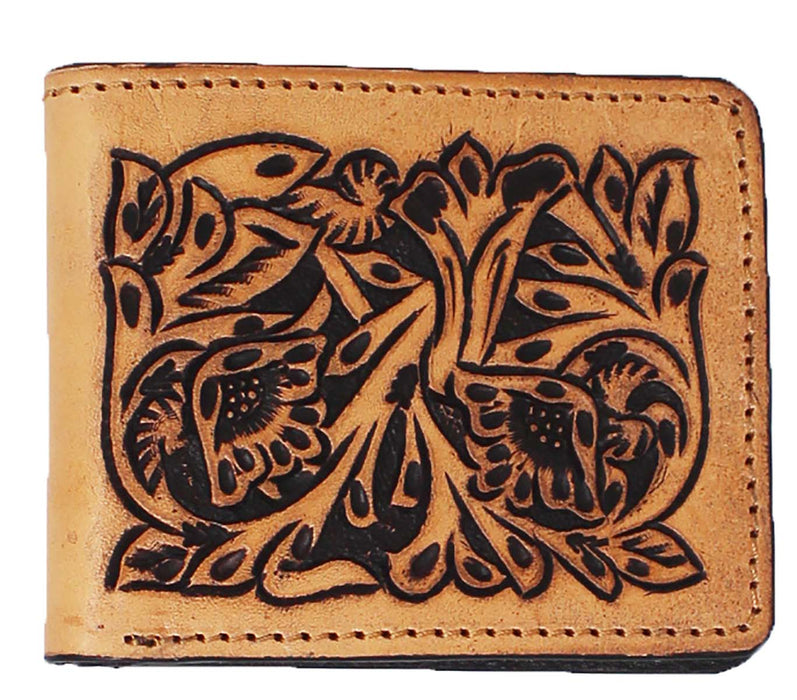 Men's Western Antique Floral Tooled Leather Bi-Fold Wallet 18RTW103B
