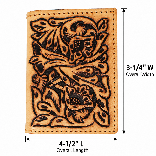 Men's Western Antique Floral Tooled Beaded Leather Tri-Fold Wallet 18RTWTrifold