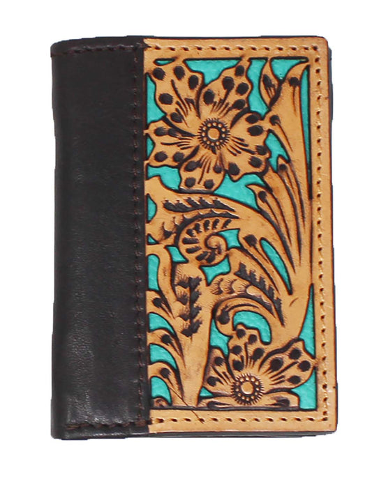 Men's Western Antique Floral Tooled Beaded Leather Tri-Fold Wallet 18RTWTrifold