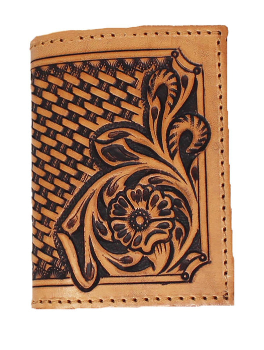 Men's Western Antique Floral Tooled Beaded Leather Tri-Fold Wallet 18RTWTrifold