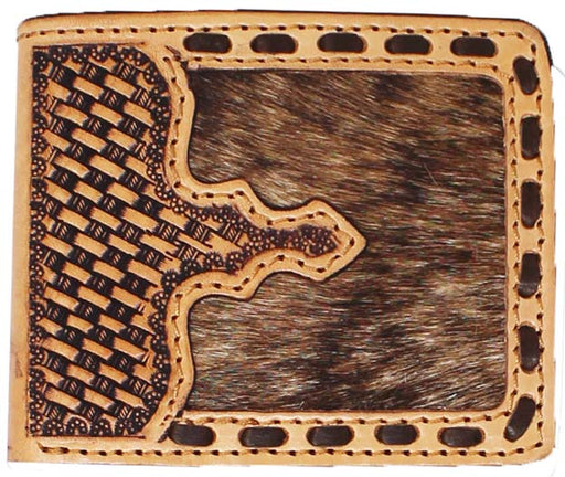 Men's Western Cowhide Basket Weave Tooled Leather Bi-Fold Wallet 18RTW111B