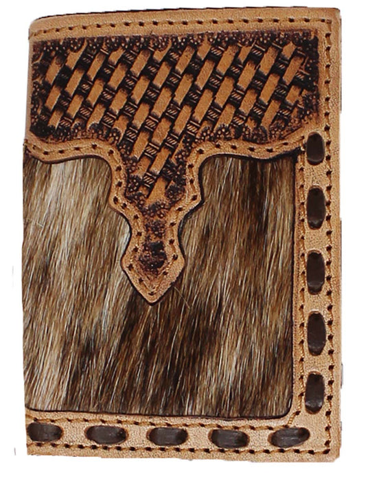Men's Western Antique Floral Tooled Beaded Leather Tri-Fold Wallet 18RTWTrifold