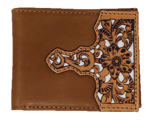 Men's Western Floral Filigree White Inlay Leather Bi-Fold Wallet 18RTW112B