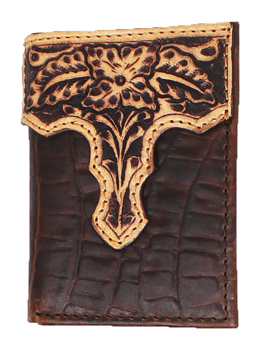 Men's Western Antique Floral Tooled Beaded Leather Tri-Fold Wallet 18RTWTrifold