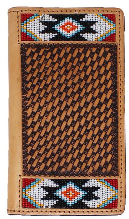 Men's Western Arrow Basket Weave Tooled Leather Beaded Rodeo Wallet 18RTW114R