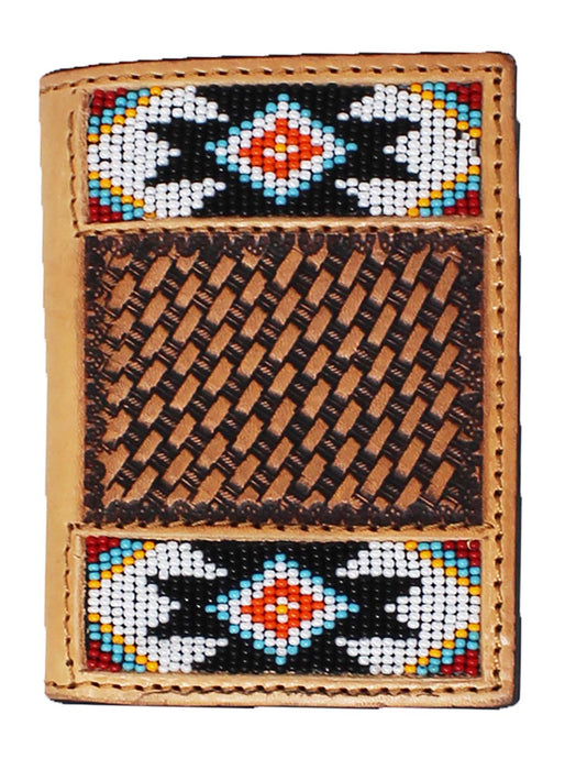 Men's Western Antique Floral Tooled Beaded Leather Tri-Fold Wallet 18RTWTrifold