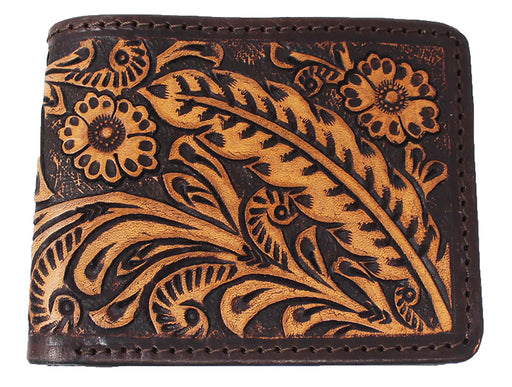 Men's Western Antique Feather Floral Tooled Leather Bi-Fold Wallet 18RTW116B