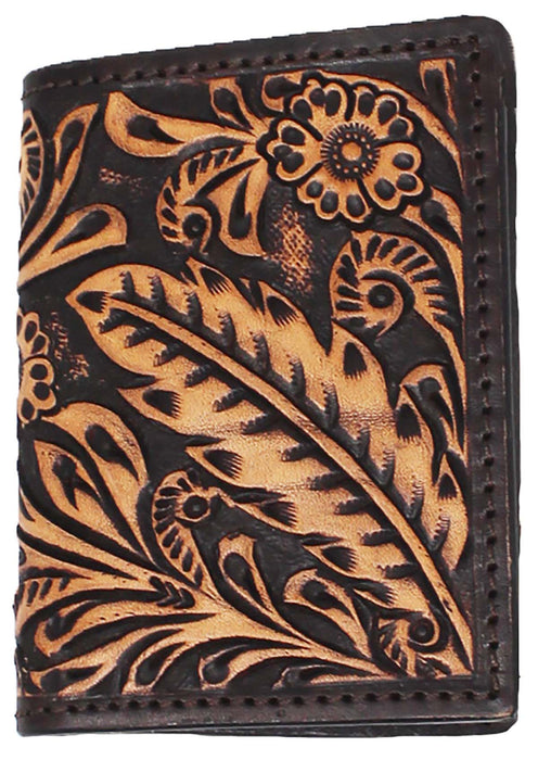 Men's Western Antique Floral Tooled Beaded Leather Tri-Fold Wallet 18RTWTrifold
